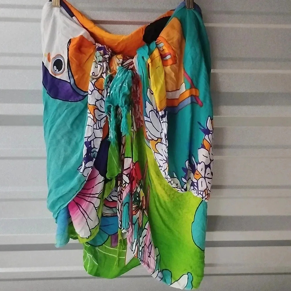 Bali Blue sarong  cover up colorful parrot